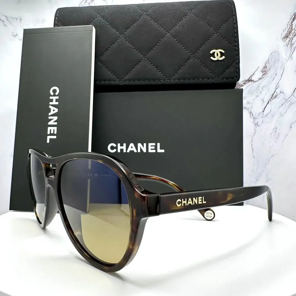 New CHANEL Sunglasses Brown Havana Polarized Lens Pilot Aviator - Picture 14 of 16